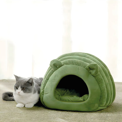 Cama Oruga Cueva Para Gatos Suave Acogedora Verde - Talla S