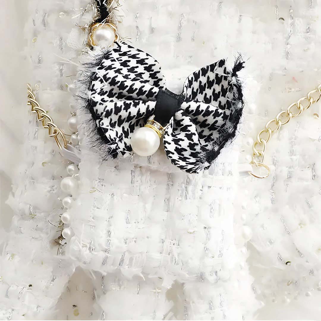 Ropa Para Perros Vestido Tweed Perlas Blanco - Talla L