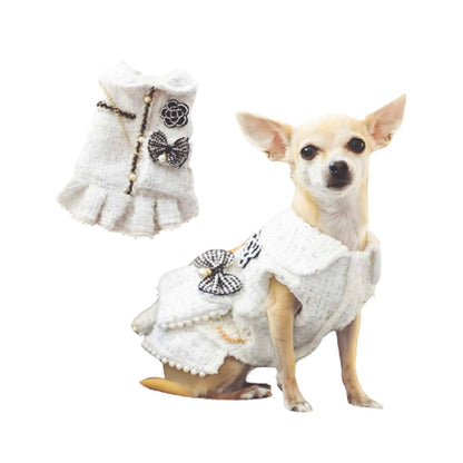 Ropa Para Perros Vestido Tweed Perlas Blanco - Talla XL