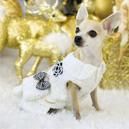 Ropa Para Perros Vestido Tweed Perlas Blanco - Talla L
