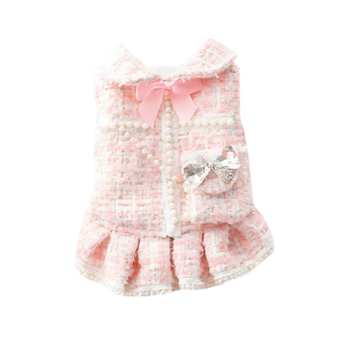 Ropa Para Perros Vestido Tweed Perlas Azul Blanco - Talla XL