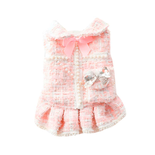 Ropa Para Perros Vestido Tweed Perlas Azul Blanco - Talla XL