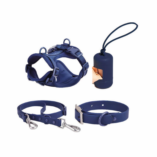 Pack Arnés + Collar + Correa + Dispensador Azul Oscuro - Talla S