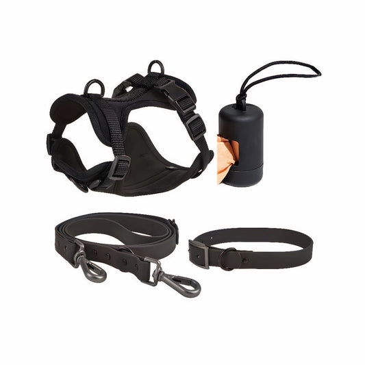 Pack Arnés + Collar + Correa + Dispensador Negro - Talla M