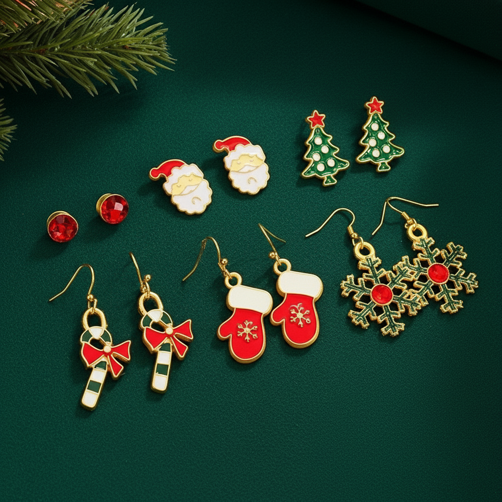 Set de aretes navideños