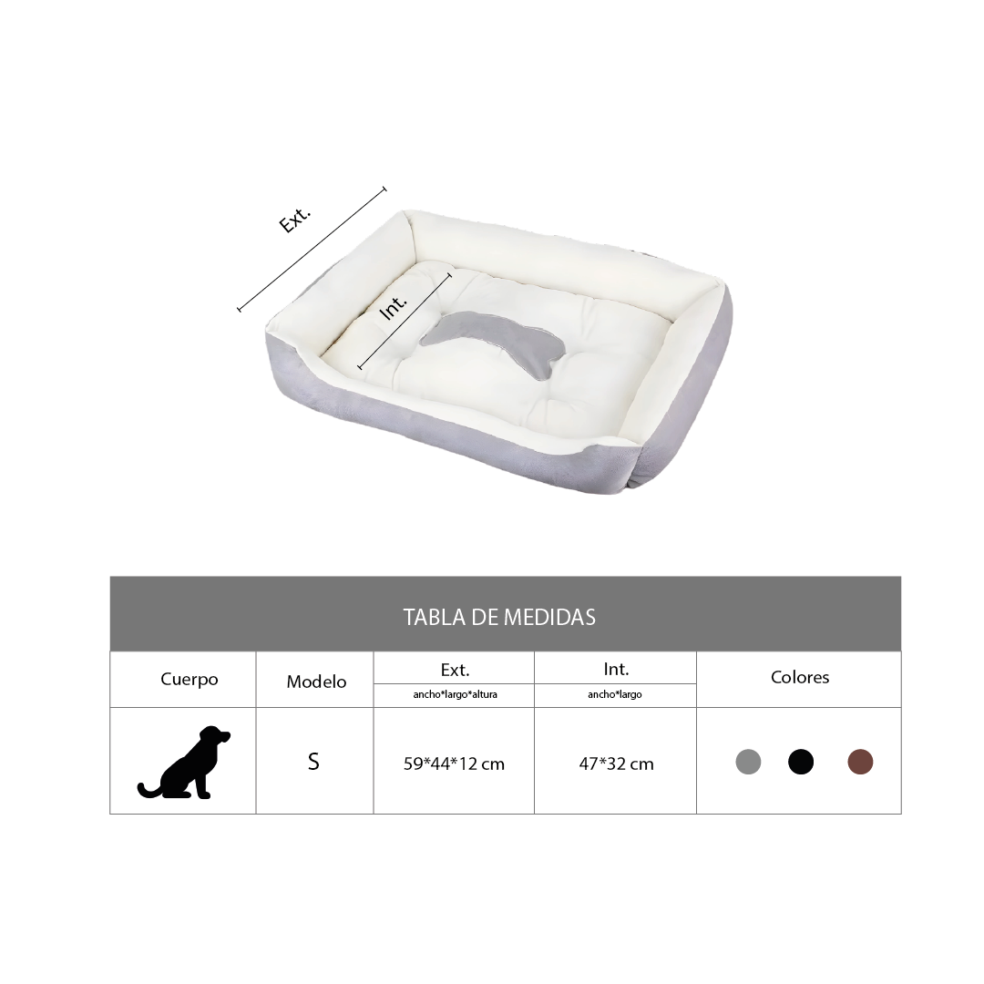 Cama Para Perros Antideslizante y Lavable Gris- Talla S