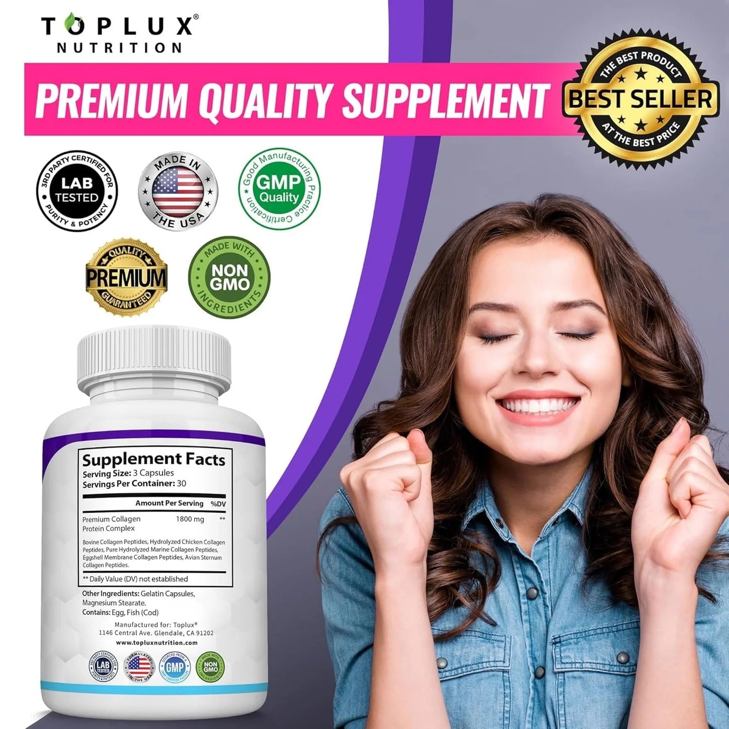 Multi Colágeno Hidrolizado | Para una Piel Firme, Huesos Fuertes y Articulaciones Flexibles | 90 Cápsulas